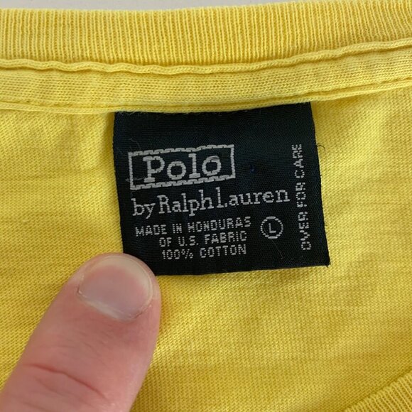 Polo Ralph Lauren Vintage Yellow Short Sleeve Single Stitch Shirt Mens Large - Picture 3 of 5